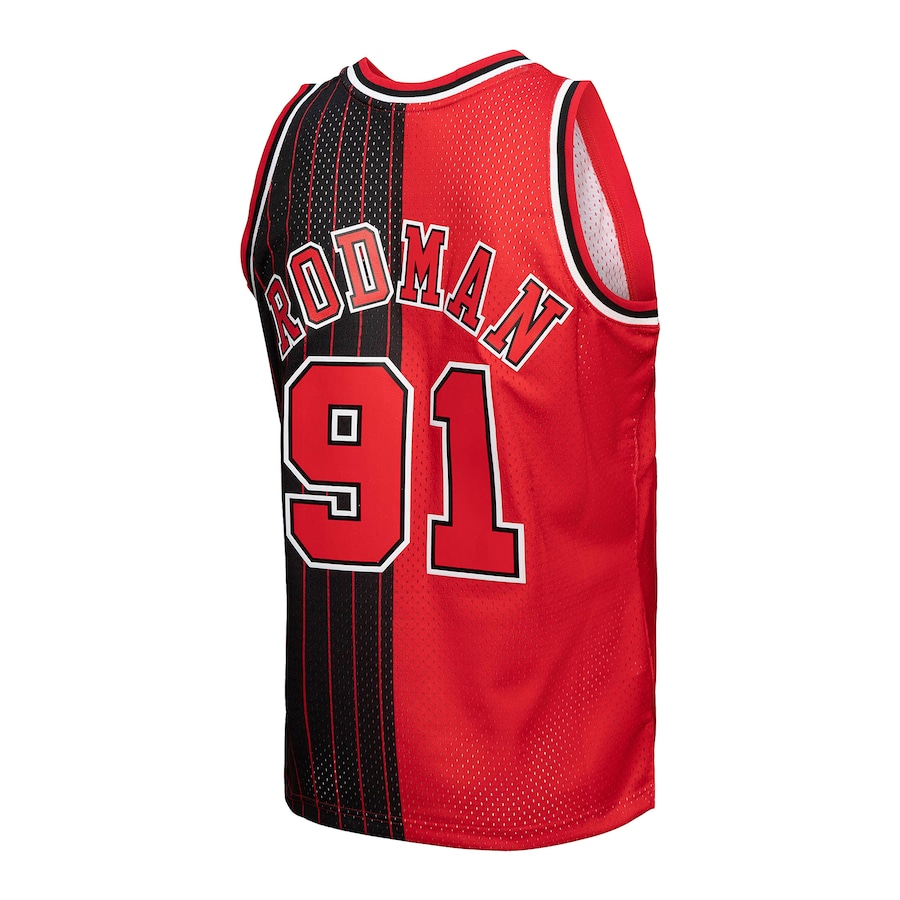 Dennis Rodman - Chicago Bulls 95-96 NBA Hardwood Classics Swingman Jersey for Men Women - Split - Red/Black - Image 2