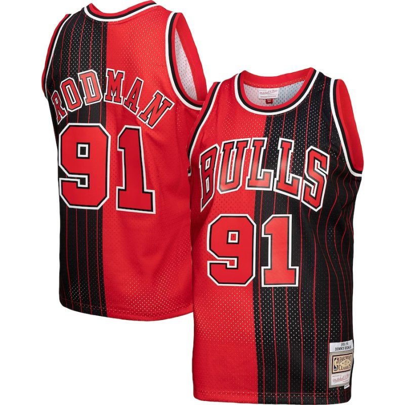 Dennis Rodman - Chicago Bulls 95-96 NBA Hardwood Classics Swingman Jersey for Men Women - Split - Red/Black