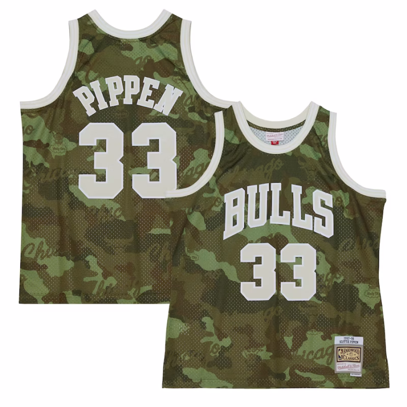 Scottie Pippen - Chicago Bulls 97-98 NBA Hardwood Classics Swingman Jersey for Men Women - Camo - Ghost Green