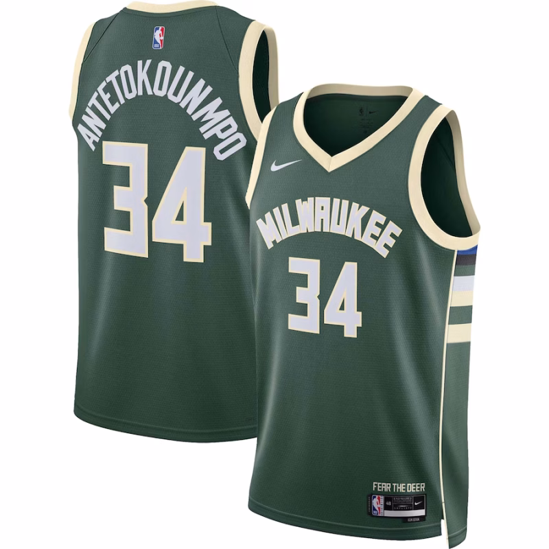 Giannis Antetokounmpo - Milwaukee Bucks Icon Edition Swingman Jersey for Men Women - Nike - Hunter Green