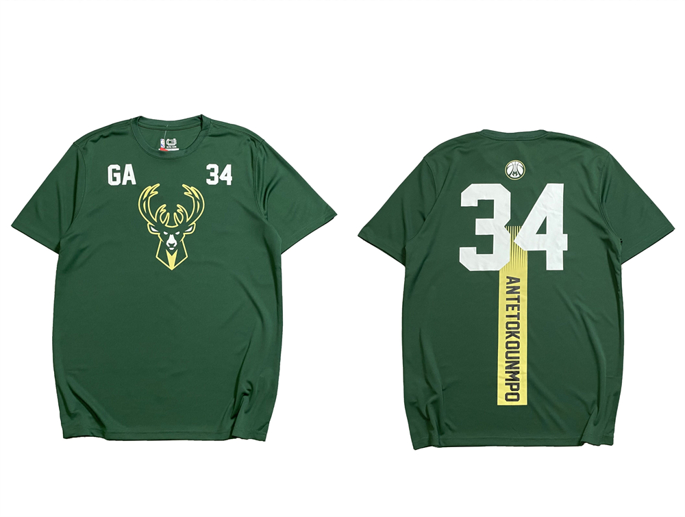 Giannis Antetokounmpo - Milwaukee Bucks Quick-Dry Basketball Player-Specific Tee Shirt #34 Edition – Hunter Green - Image 4